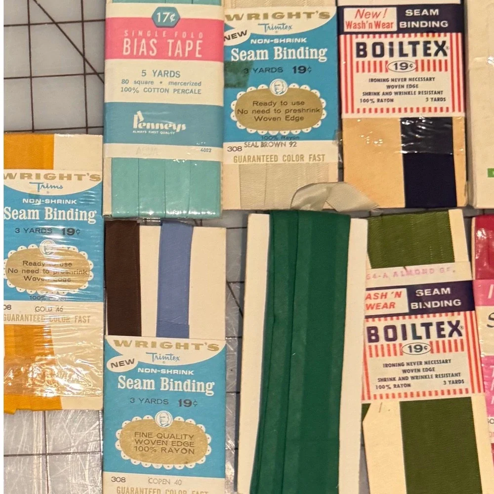 Vintage Wrights Boiltex Seam Binding Bias Tape Lot Rayon Cotton Sewing Notions